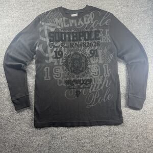 Y2K Vintage Southpole Thermal Long Sleeve Shirt Grunge Gothic Black Size Large